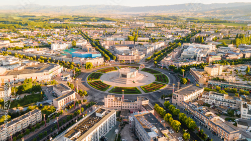 Photos Aerial Morning View of Bagua City in Tekes County, Ili, Xinjiang, China