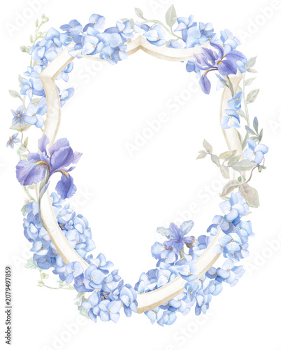 Watercolor hydrangea wedding crest frame