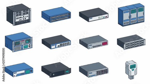 Schilderij op canvas Collection of various network switches and routers.