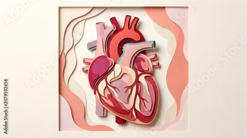 Fototapeta kuchenna Anatomical Human Heart Paper Cut Art Illustration for Medical and Wellness Concepts.