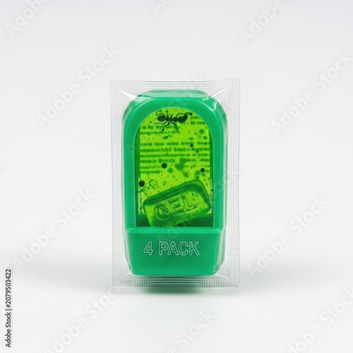 Green ant gel bait 4-pack in clear clamshell packaging isolated on white background