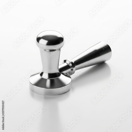 Set of two silver metal coffee tampers espresso tools isolated on white background