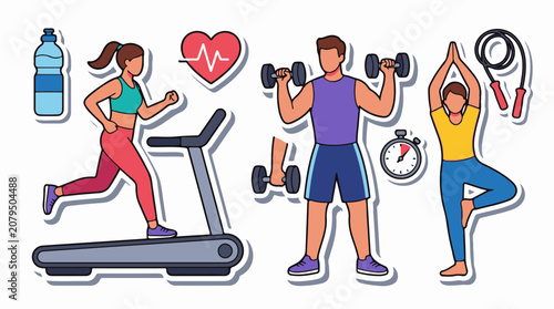 Diverse fitness activities including cardio weights and yoga