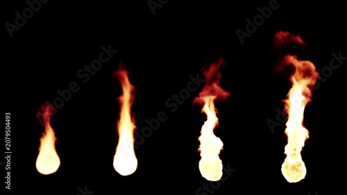 Four Burning Flames on a Black Background, Seamless Looping CG Animation, 4K