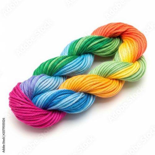 Rainbow multicolor gradient yarn skein figure eight isolated on white background