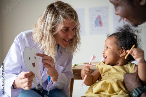 Pediatric dental care interaction scene