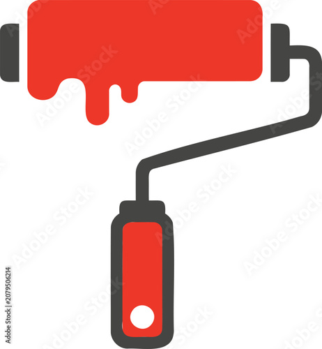 Paint Roller, Red Paint, Painting Tool, Vector Icon