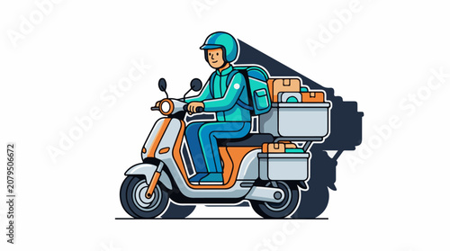 Rider on scooter with multiple packages for delivery