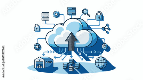 Digital cloud network connecting warehouse servers and global data