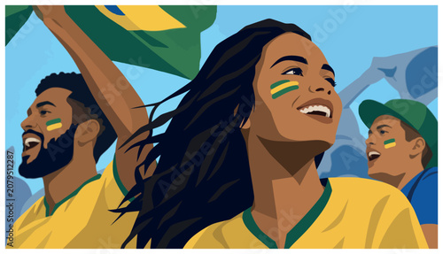 Brazilian soccer fans celebrating victory.