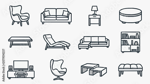 Cuadro en lienzo Dynamic Minimalist Black and White Line Drawing Collection of Modern Living Room