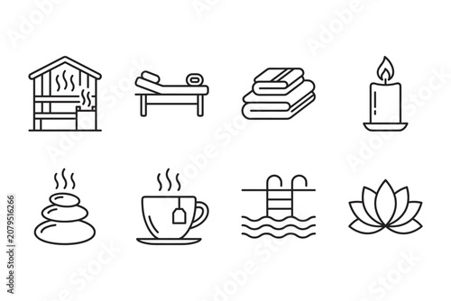 Collection of spa and wellness icons for relaxation and self-care