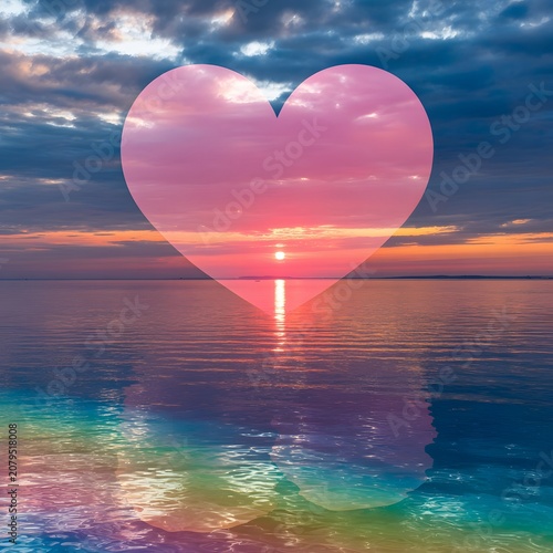 Romantic Heart Shaped Sunset Reflection Over Ocean Representing Love Romance Valentine Celebration Peaceful Seascape and Dreamy Nature Landscape Concept