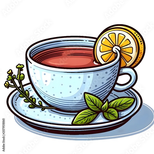 Herbal Tea Cup with Lemon Slice and Fresh Mint Leaves Representing Healthy Wellness Natural Beverages Relaxation and Refreshing Organic Drink Concept