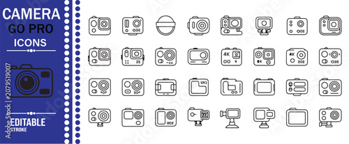 Canvastavla GoPro Camera Outline Icons Set for Action Photography and Video