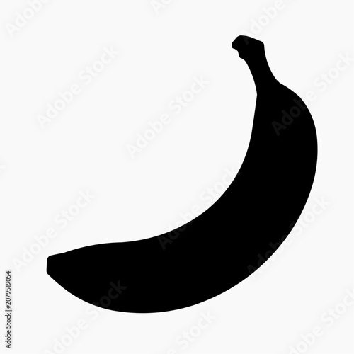 Black silhouette of banana on plain white background  
