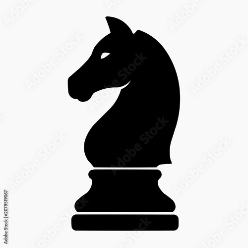 Black chess knight piece in minimalist silhouette design  