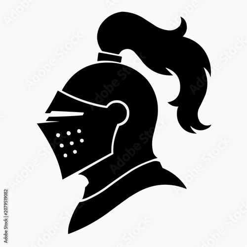 Knight helmet silhouette with plume on a simple background  
