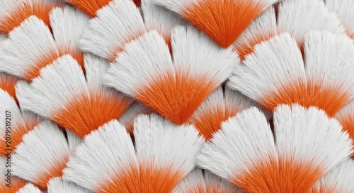 Orange and white brush bristles in a closeup view for cleaning or art applications