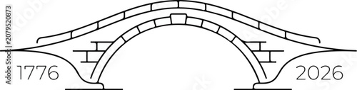 Cuadro en lienzo Minimalist line art illustration of an old stone arch bridge with the years 1776 and 2026, symbolizing history, progress, and the passage of time