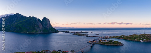 Canvastavla Aerial view of Lofoten Islands, Norway, at twilight