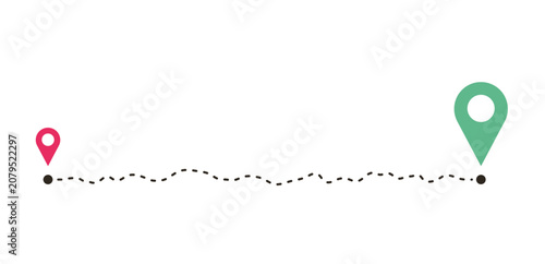 Location Route with Wavy Dotted Line and Pin Icons