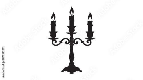 Slika na platnu Candelabra Icon with Three Candles Flames in Black Silhouette Style for Decorati