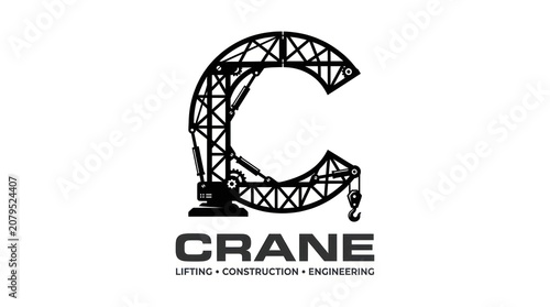 Minimalist logo design of a construction crane integrated into the shape of letter c form.