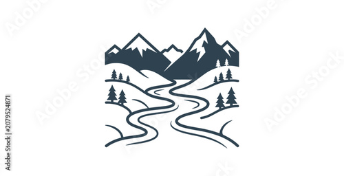 Foto Mountain River Landscape Badge Design