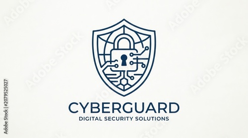 Cyberguard digital security solutions logo with globe shield icon on light grey backdrop.