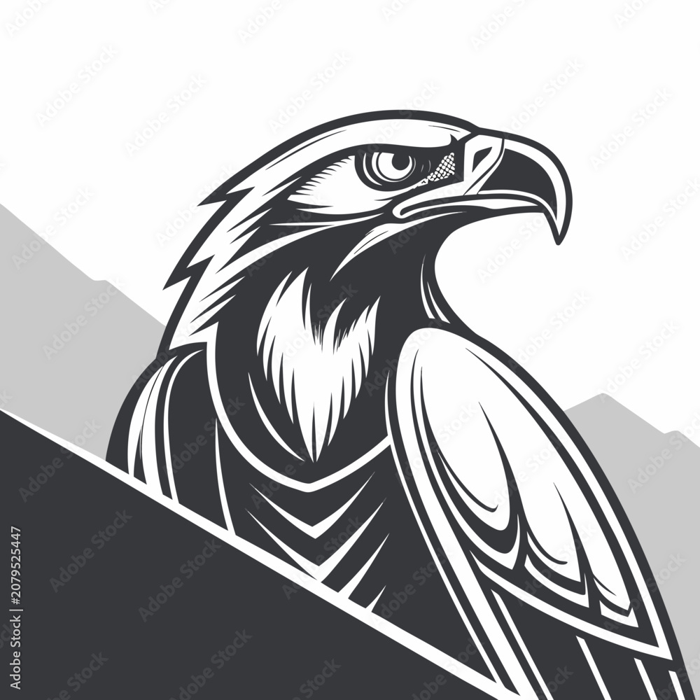 Fototapeta premium Eagle head illustration in black and white with logo design graphic design digital