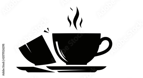 Icon depicting a broken coffee cup with steam rising from the remaining half, symbolizing fragility or accidental damage