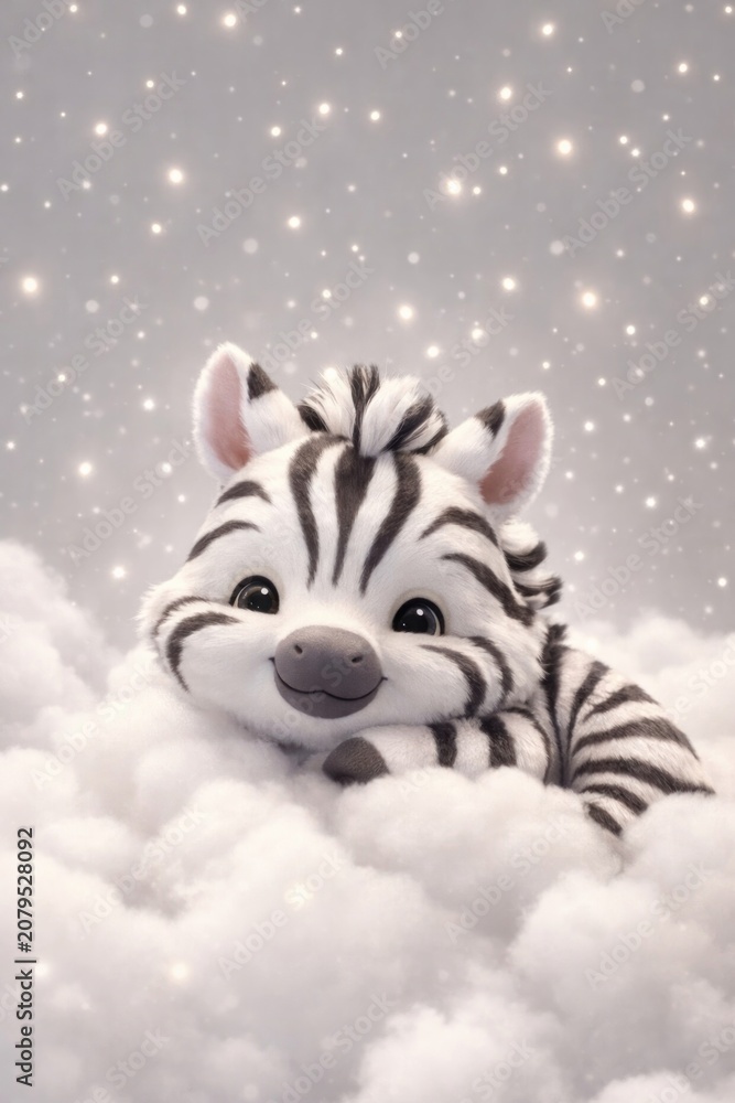 Naklejka premium Adorable zebra amidst fluffy clouds.