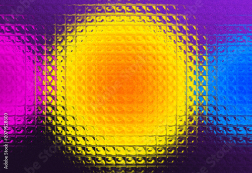 Vibrant Fractal Glass Block Texture with Glowing Neon Grid and Pixelated Edges