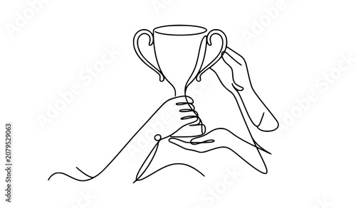 trophy, victory, winner, championship, success, achievement, award, hands, teamwork, celebration, champion, competition, sports, winning, prize, cup, honor, goal, motivation, triumph, continuous, line
