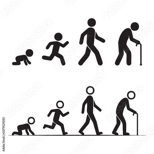 Bild auf Leinwand Silhouette of the human life cycle stages from infancy to old age, isolated on a