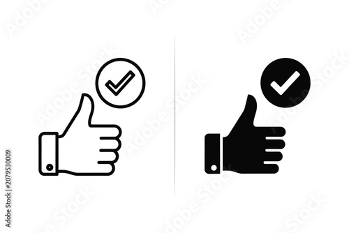 Hand gestures approval and disapproval vector flat illustration with check and cross marks