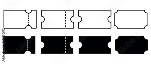 Blank cinema and event ticket stubs set with perforated lines for entry passes admission and raffle coupon design templates.