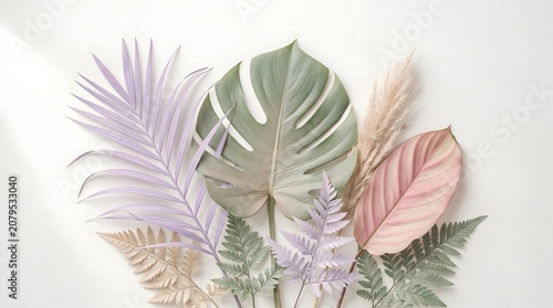 Minimal Pastel Tropical Leaves Background with Soft Botanical Aesthetic