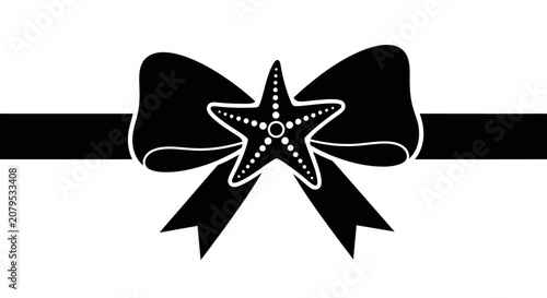 Decorative ribbon bow with starfish center marine gift illustration.