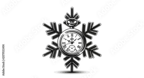 Decorative snowflake containing a vintage clock face illustration.