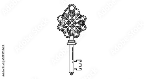 Decorative vintage key featuring a detailed snowflake head design.