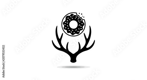 Deer antlers holding a bitten donut graphic design.