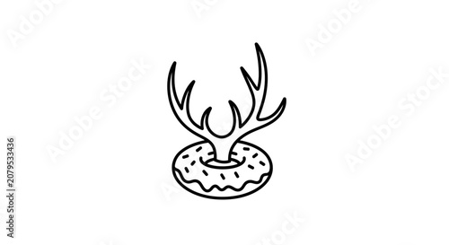 Deer antler donut pastry line art logo.