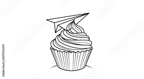 Delicious cupcake topped with a folded paper airplane.