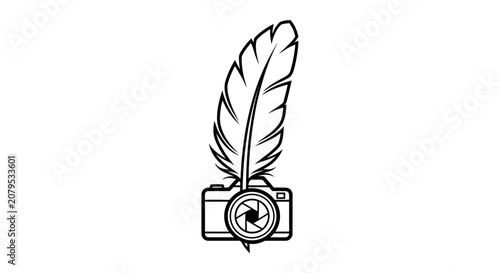 Digital camera with a large feather quill pen inside.
