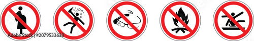 Foto Five prohibited activity icons in red circles