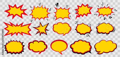 Comic Speech Bubble and Pop Art Burst Label Collection with Blank Sale Badges, Price Tags and Promotional Sticker Shapes Vector Set