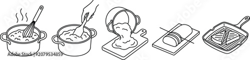 Φωτογραφία Step by Step Polenta Cooking Process Vector Icon Set Showing Boiling Stirring Po