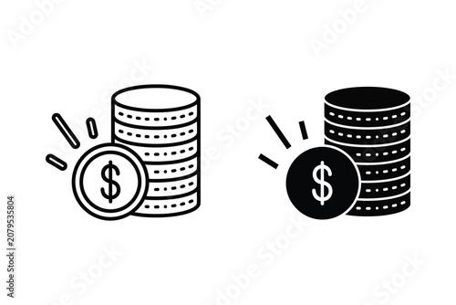 Stacked coins with upward arrows vector line illustration showing financial growth and investment